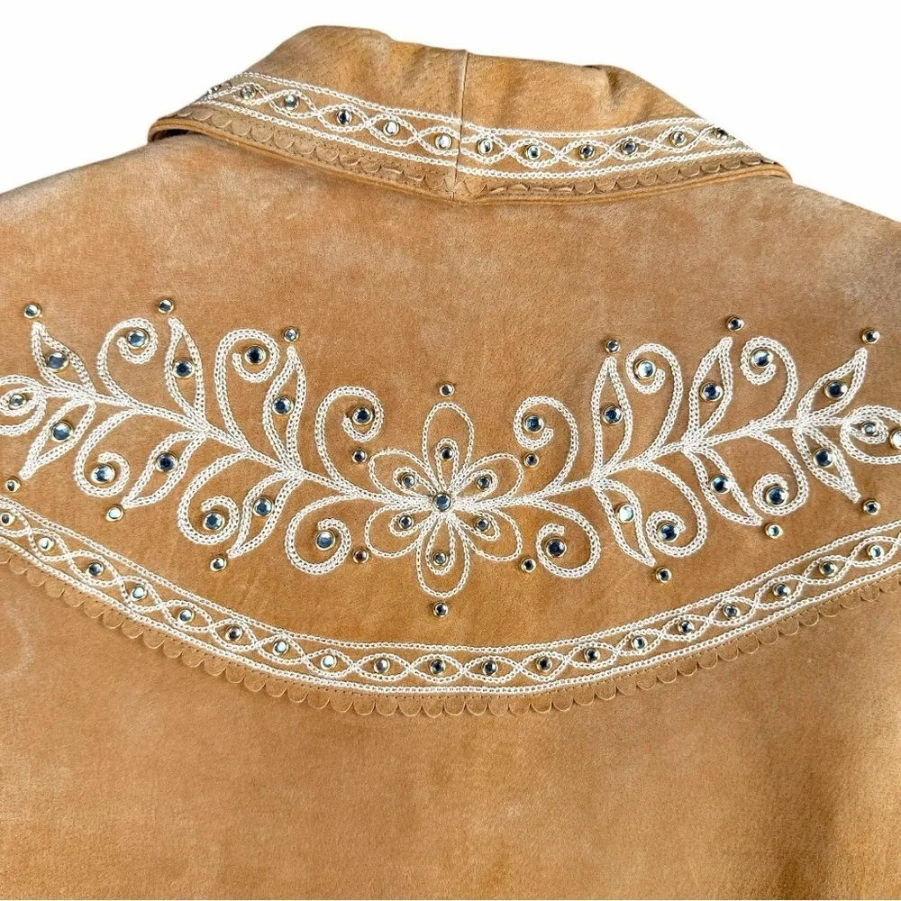 Cripple Creek Western Leather  Embroidered & Jeweled Tan Jacket Women’s Size XL - Picture 10 of 12